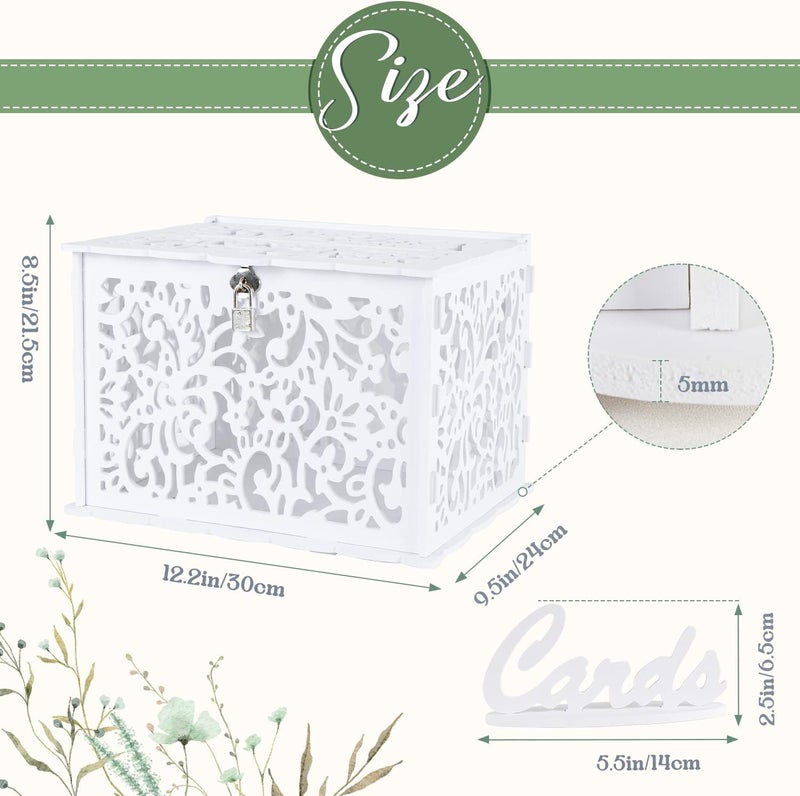 OurWarm White Wedding Card Box with Lock, PVC Gift Card Box for Wedding Decorations for Reception, Money Gift Boxes for Party Reception Anniversary Bridal Baby Shower Decorations - Image 2