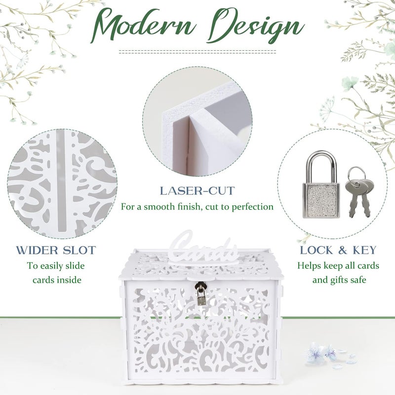 OurWarm White Wedding Card Box with Lock, PVC Gift Card Box for Wedding Decorations for Reception, Money Gift Boxes for Party Reception Anniversary Bridal Baby Shower Decorations - Image 5