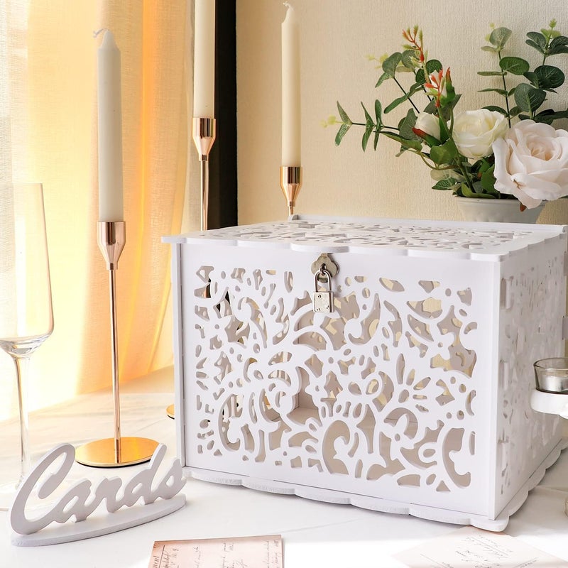 OurWarm White Wedding Card Box with Lock, PVC Gift Card Box for Wedding Decorations for Reception, Money Gift Boxes for Party Reception Anniversary Bridal Baby Shower Decorations - Image 1