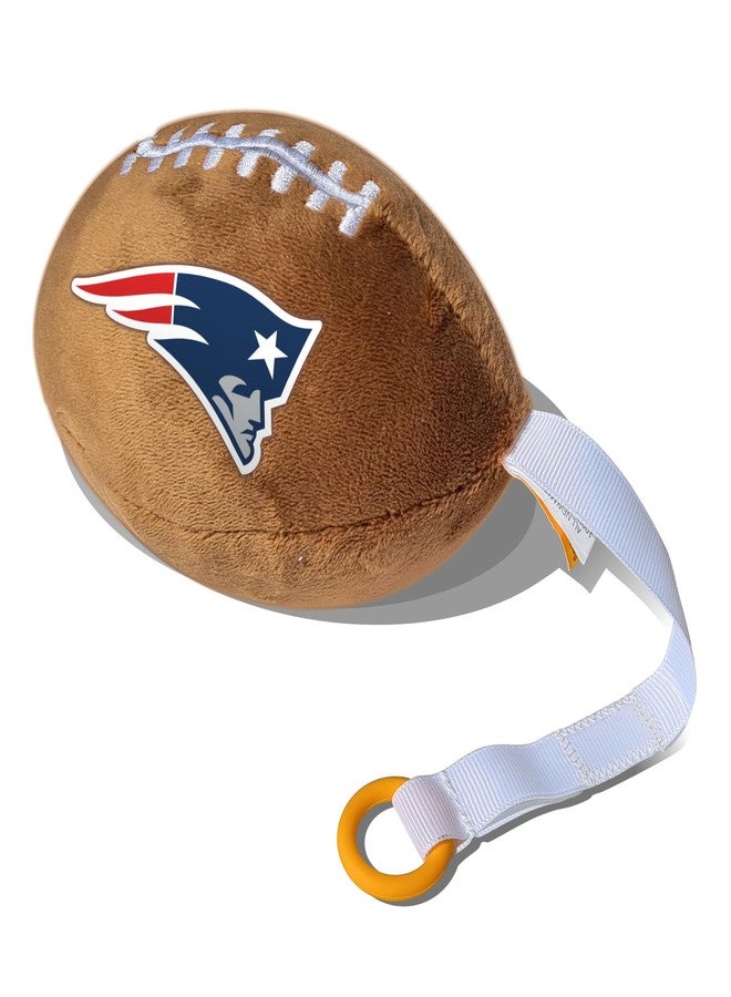 Smilo New England Patriots Plush Football Pacifier Holder by Smilo - Officially Licensed NFL Soother Holder - Soft Plush Toy and Dummy Holder - Fits Any Pacifier - Stroller Accessory & Newborn Essential - Image 1