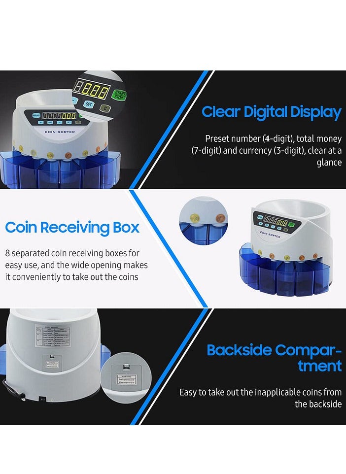 Generic Professional Coin Counter & Coin Sorter Machine, Electric Change Counter with LCD Display for both Totals and Counts, Calculation Speed Max 150 pieces/min  - Image 5