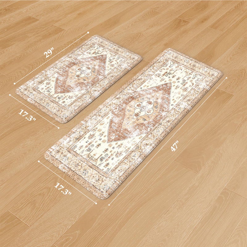 KIMODE Farmhouse Kitchen Mats,Anti Fatigue Kitchen Rugs Sets of 2, Non Slip Waterproof Kitchen Floor Mats, Ergonomic Cushioned Comfort Standing Mat for Laundry, Office, Sink,Desk,Mutil-Khaki - Image 3
