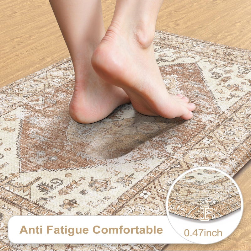 KIMODE Farmhouse Kitchen Mats,Anti Fatigue Kitchen Rugs Sets of 2, Non Slip Waterproof Kitchen Floor Mats, Ergonomic Cushioned Comfort Standing Mat for Laundry, Office, Sink,Desk,Mutil-Khaki - Image 2