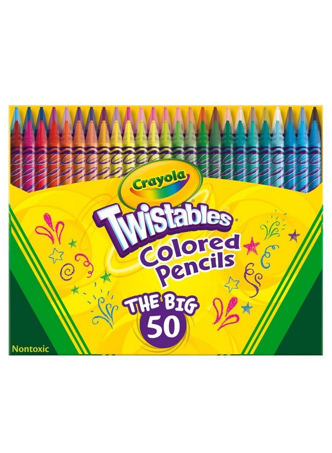 Crayola Twistables Colored Pencil Set (50ct), No Sharpen Colored Pencils For Kids, Coloring Book Pencils, Stocking Stuffers for Kids, Holiday Gift, 4+ - Image 1
