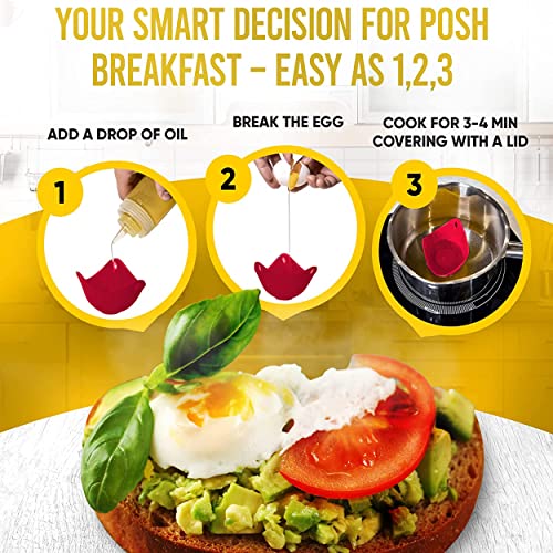 KARP Silicone Egg Poacher Cups, Non-Stick BPA-free Easy to Use & Clean Easy to Use & Clean Dishwasher Safe Egg Boiler Mold For Microwave Air Fryer Stovetop Egg Cooking Soft Boiled Eggs (Red) - Image 5