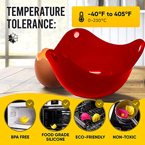 KARP Silicone Egg Poacher Cups, Non-Stick BPA-free Easy to Use & Clean Easy to Use & Clean Dishwasher Safe Egg Boiler Mold For Microwave Air Fryer Stovetop Egg Cooking Soft Boiled Eggs (Red) - Image 3