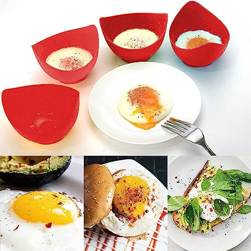 KARP Silicone Egg Poacher Cups, Non-Stick BPA-free Easy to Use & Clean Easy to Use & Clean Dishwasher Safe Egg Boiler Mold For Microwave Air Fryer Stovetop Egg Cooking Soft Boiled Eggs (Red) - Image 1