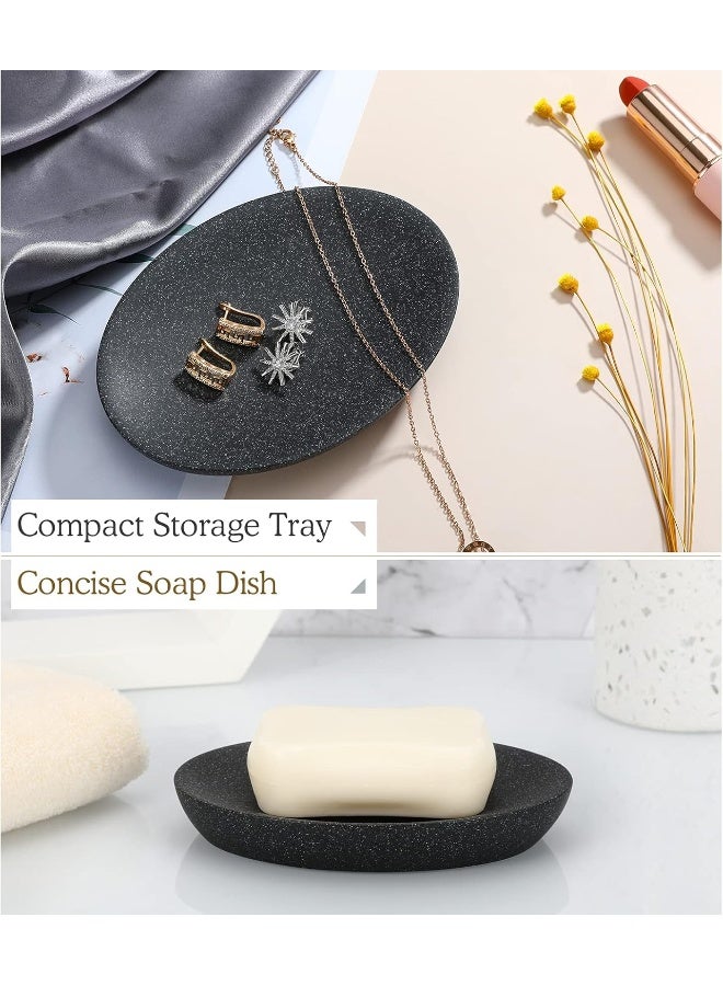 Luxspire Luxspire Soap Dish, Resin Soap Tray Soap Holder Container Box, Marble Pattern Oval Soap Plate Case, Sponge Dish Scrubbers Tray Holder for Bathroom Vanity Shower Kitchen Sink Counter Top, Gravel Black  - Image 3