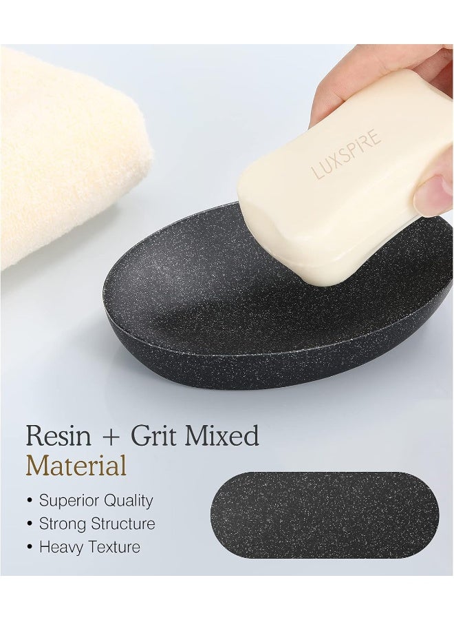 Luxspire Luxspire Soap Dish, Resin Soap Tray Soap Holder Container Box, Marble Pattern Oval Soap Plate Case, Sponge Dish Scrubbers Tray Holder for Bathroom Vanity Shower Kitchen Sink Counter Top, Gravel Black  - Image 2