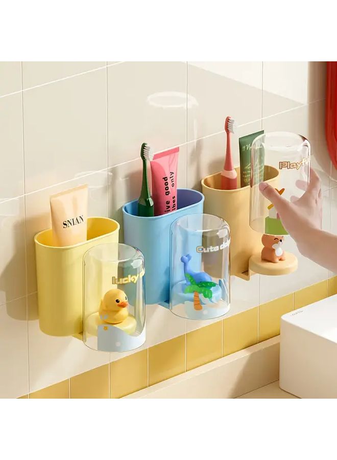 Yellow Duckling Cartoon Toothbrush Holder Wall Mounted No Drill Bathroom Organizer - Image 5