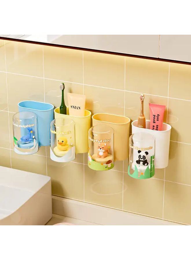 Yellow Duckling Cartoon Toothbrush Holder Wall Mounted No Drill Bathroom Organizer - Image 1