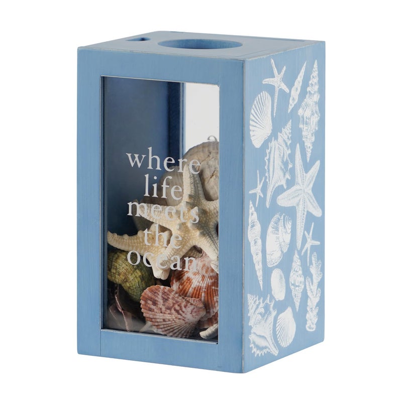 Synovana Seashell Holder Wooden Seashell Display Box Beach Coastal Decor Acrylic Sea Shell Display Holder Home Decor, 4.25 x 4.25 x 7.25 inches - Image 1