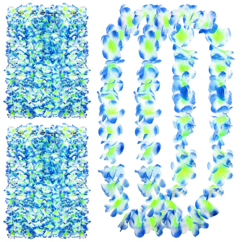 Hanaive Set of 36 Hawaiian Leis Flower Lei Hawaiian Necklace Tropical Hawaii Luau Party Favors Decoration for Beach Birthday Graduation Kids Photo Prop 41 Inches Blue