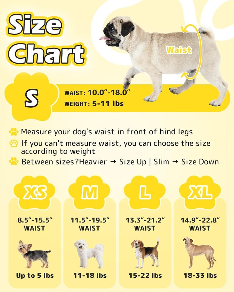 دونو حفاضات Dog للإناث، بخصر مرن بزاوية 360 درجة، قابلة للاستخدام مرة واحدة، مناسبة للتدريب ولحالات التبول، مقاومة للتسرب تمامًا، تمتص السوائل بشكل فائق، مناسبة للكلاب الصغيرة، مقاس S، 14 قطعة. - Image 2