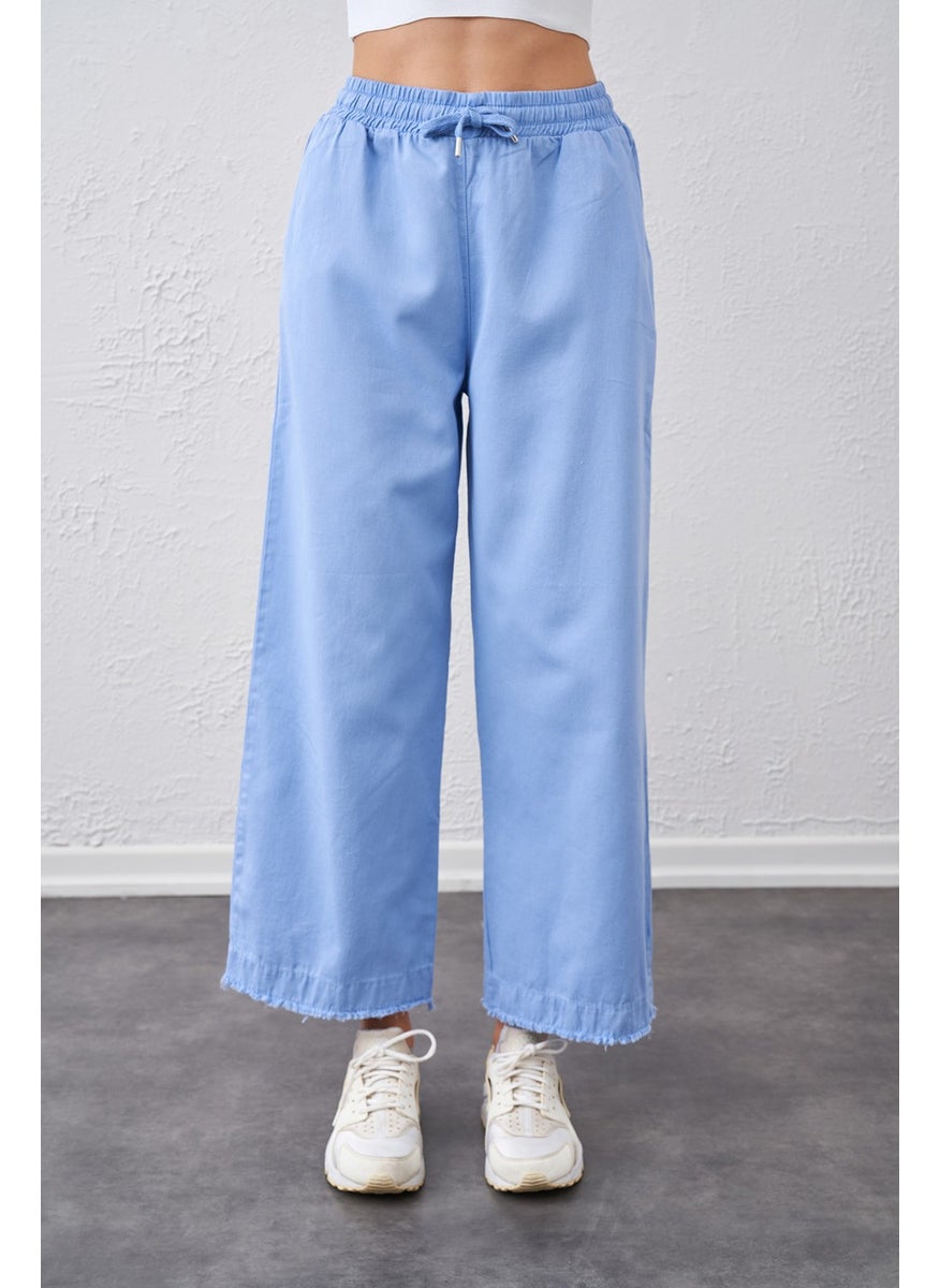 Women's Blue Tie Waist Wide Cropped Stitched Leg Trousers - pzsku/Z3036CE34BD20C183F44FZ/45/_/1739802276/262800dc-5340-435e-9ea2-5f40668f1b89