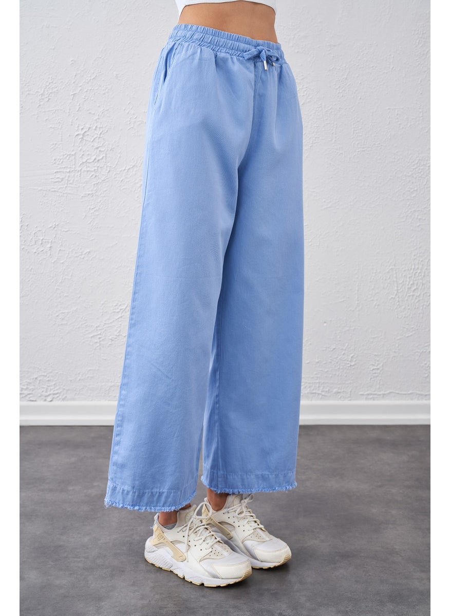 Women's Blue Tie Waist Wide Cropped Stitched Leg Trousers - pzsku/Z3036CE34BD20C183F44FZ/45/_/1739802277/d76dbf87-28c8-47ed-b6be-54aa113123e0