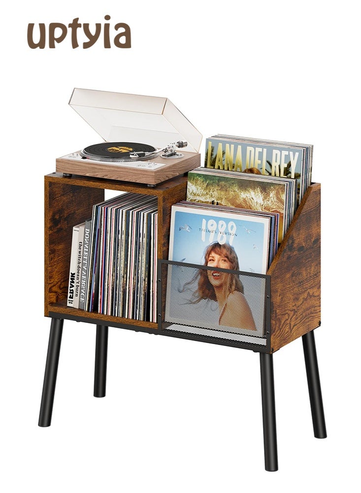 Uptyia Record Player Stand with Storage, 3-Tier Step Vinyl Record Storage Holder up to 200 Albums, Small Vintage Record Player Table, Turntable Stand Recordsfor Living Room, Bedroom - Image 1
