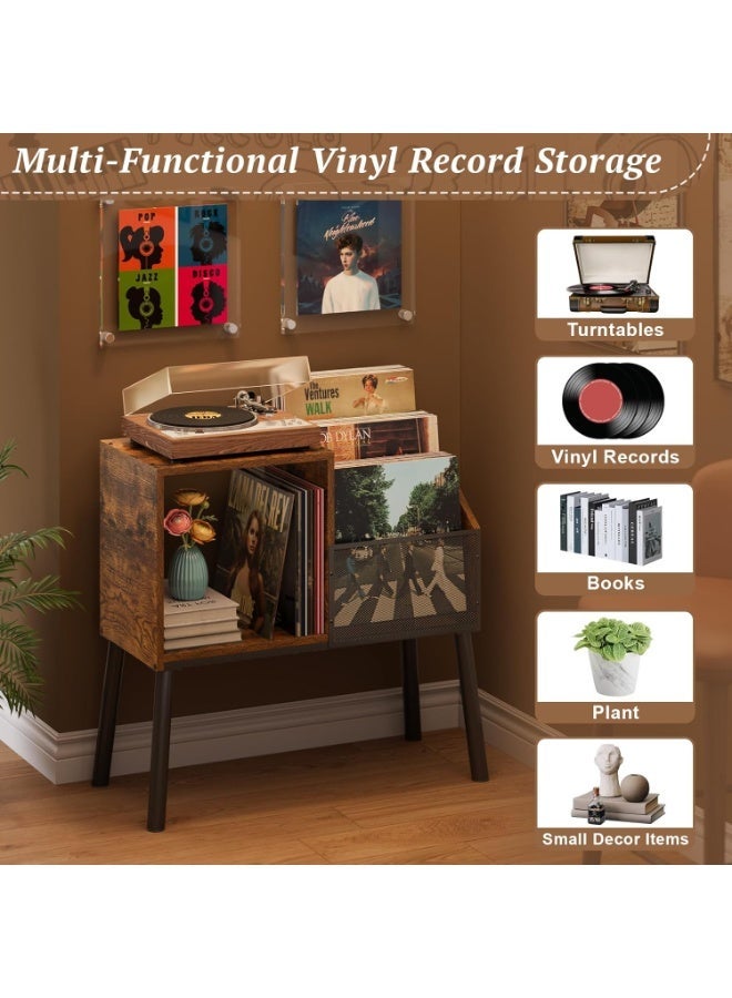Uptyia Record Player Stand with Storage, 3-Tier Step Vinyl Record Storage Holder up to 200 Albums, Small Vintage Record Player Table, Turntable Stand Recordsfor Living Room, Bedroom - Image 2