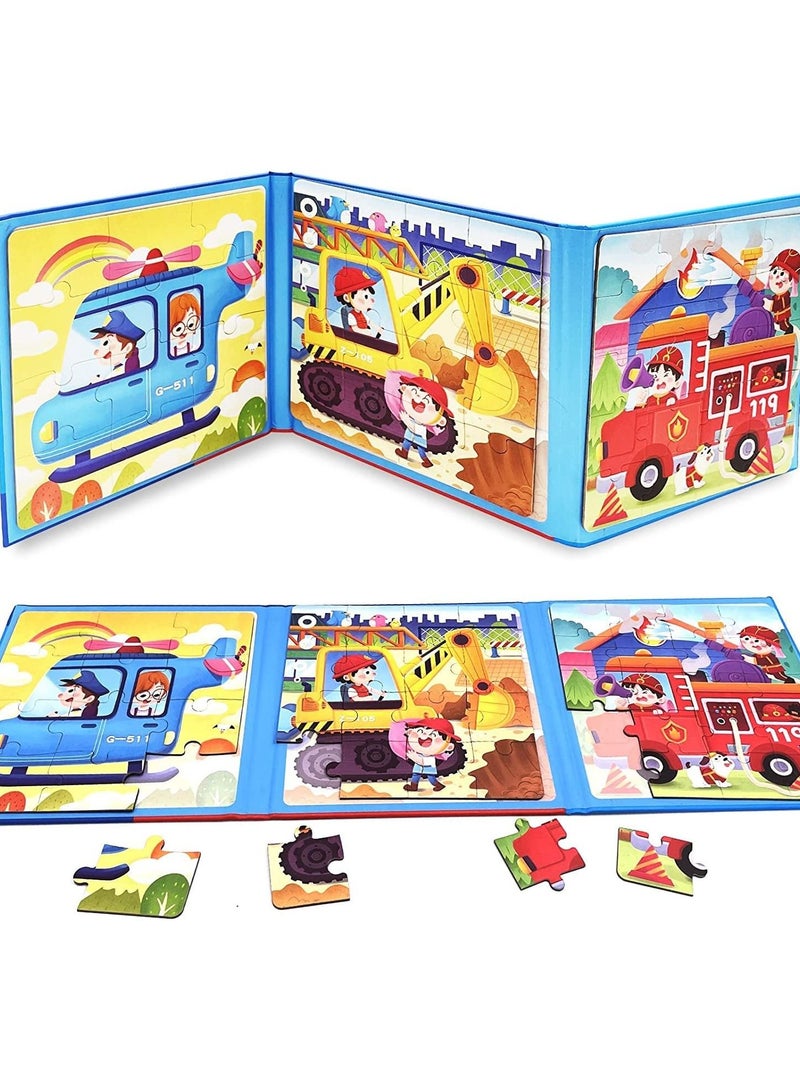 SYOSI ألعاب ألغاز مغناطيسية للأطفال من أعمار 4 5 6 7 8، ثلاث ألغاز خشبية 48 قطعة، كتاب ألغاز شاحنة الإطفاء للأطفال، هدايا حفلات ألغاز للصبيان والبنات، ألعاب و ألعاب سفر للأطفال - Image 1