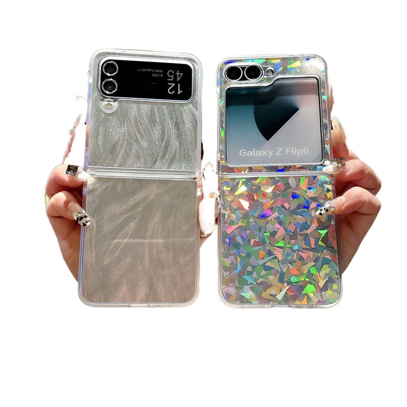 Drop Protection Scratch Resistant PC for Samsung Galaxy Z Flip 5 with Transparent Border in Laser Aurora for Travel - Image 3