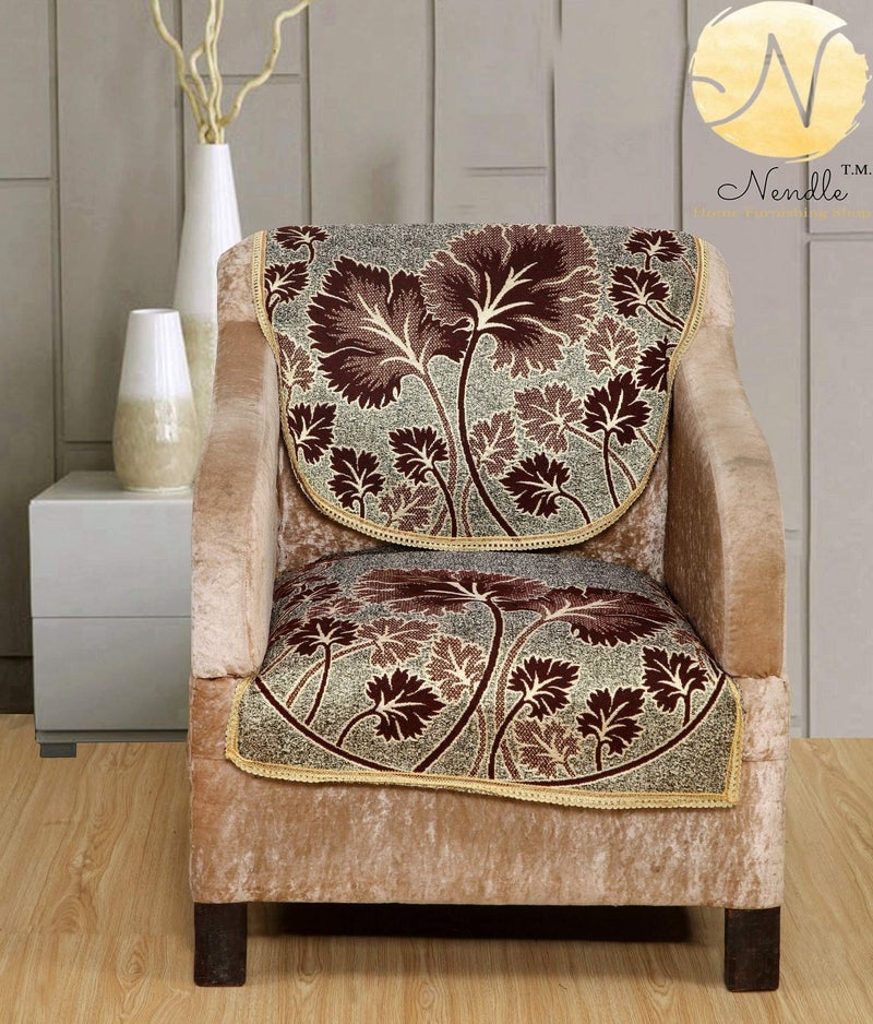 Nendle Floral Polycotton Floral Sofa Cover Set of 3+2, Design 14, Brown - Image 3