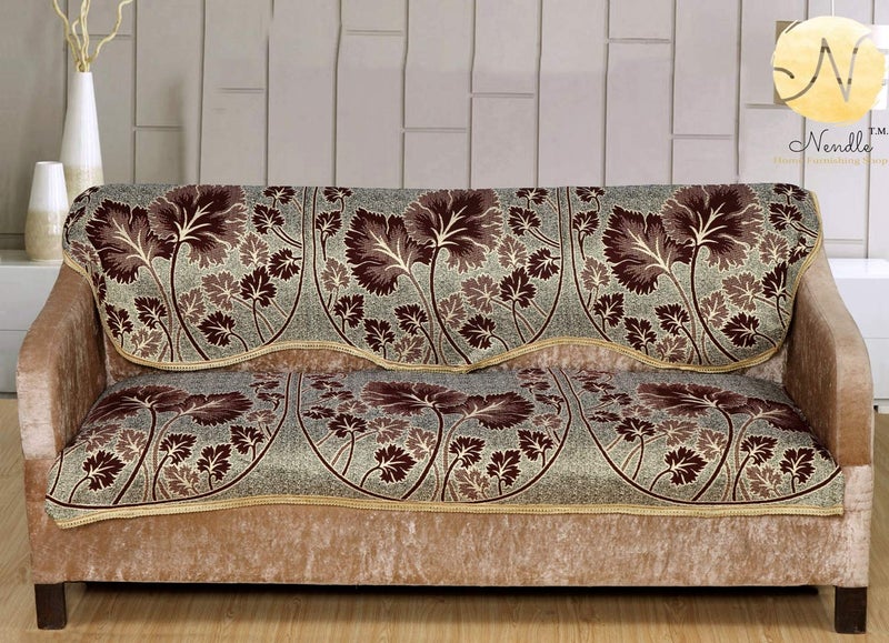 Nendle Floral Polycotton Floral Sofa Cover Set of 3+2, Design 14, Brown - Image 2