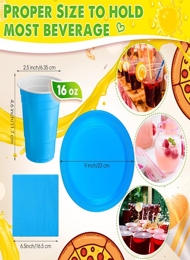 Xinnun 40 Set Neon Glow Party Supplies Plates Cup Napkin Plastic Disposable Tablewares for Glow Party Favor, 9'' Hard Plastic Plates 16 oz Cups Napkins Birthday Dinnerware(Neon) - Image 3