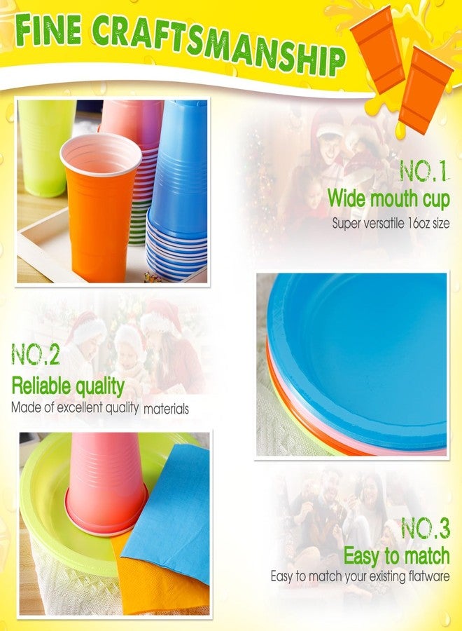 Xinnun 40 Set Neon Glow Party Supplies Plates Cup Napkin Plastic Disposable Tablewares for Glow Party Favor, 9'' Hard Plastic Plates 16 oz Cups Napkins Birthday Dinnerware(Neon) - Image 4