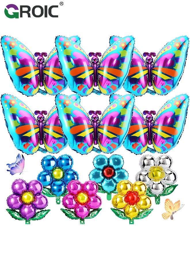 GROIC 12 Pcs Butterfly Balloons,Flower And Butterfly Balloons,Flower Aluminum Foil Balloon,Colorful Spring Mylar Balloons Butterfly Birthday Decorations,Party Balloon Set,Party Supplies - Image 1