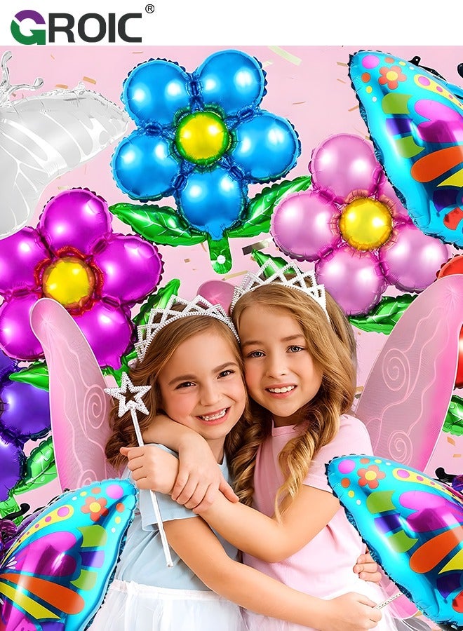 GROIC 12 Pcs Butterfly Balloons,Flower And Butterfly Balloons,Flower Aluminum Foil Balloon,Colorful Spring Mylar Balloons Butterfly Birthday Decorations,Party Balloon Set,Party Supplies - Image 5