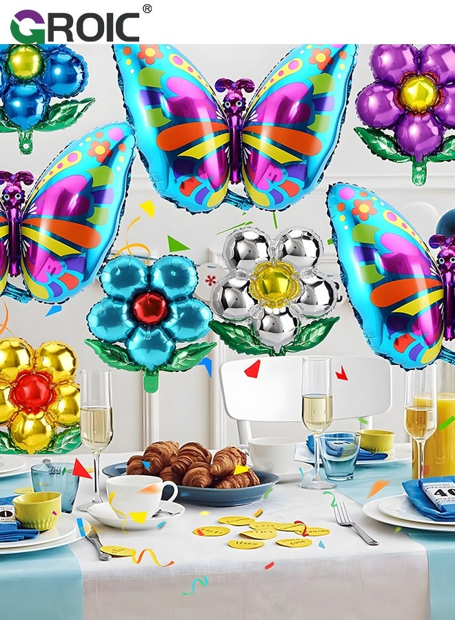 GROIC 12 Pcs Butterfly Balloons,Flower And Butterfly Balloons,Flower Aluminum Foil Balloon,Colorful Spring Mylar Balloons Butterfly Birthday Decorations,Party Balloon Set,Party Supplies - Image 3