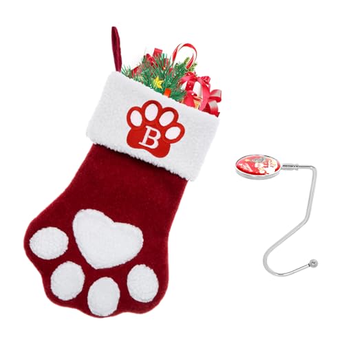 Ulico Dog Stocking with InitialsPet Paw Christmas Stocking with LettersLarge Embroidered Monogram Christmas Stocking for Dogs CatsXmas Stockings for Pets Red B - Image 1