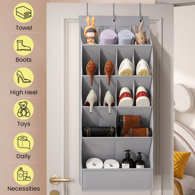 Mefirt Over the Door Shoe Rack with Large Deep Pockets, Door Shoes Organizer for Closet, Hanging Boots Shoe Rack, Behind the Door Narrow Shoe Holder, Multiple Pockets for Flexible Storage, Grey ï»¿ - Image 2