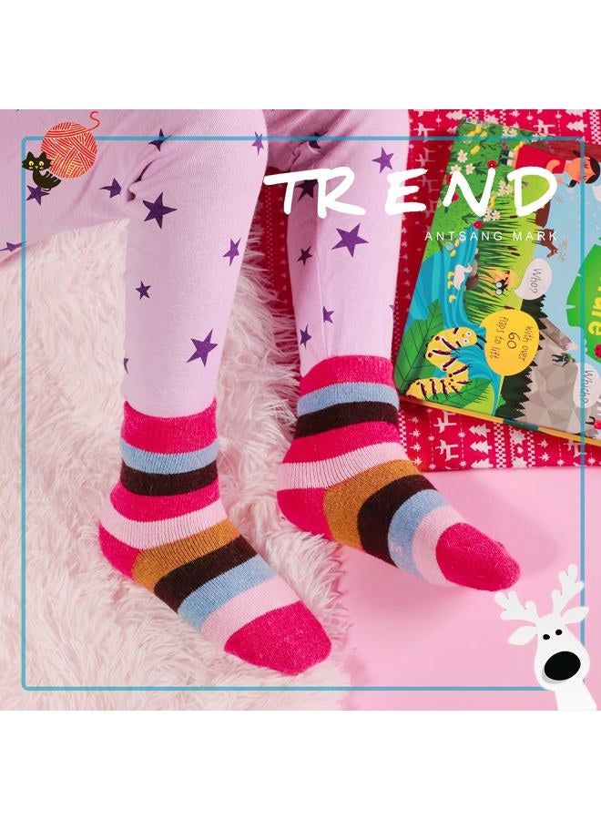ANTSANG Kids Merino Wool Hiking Socks Toddlers Boys Girls Winter Warm Thick Thermal Crew Boot Heavy Cozy Snow Cabin Gift Snowboarding Socks 6 Pairs for Childs(Color Stripe,4-7Y) - Image 2