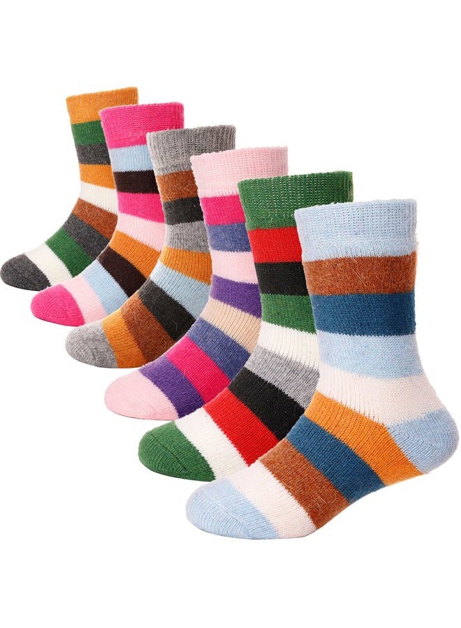 ANTSANG Kids Merino Wool Hiking Socks Toddlers Boys Girls Winter Warm Thick Thermal Crew Boot Heavy Cozy Snow Cabin Gift Snowboarding Socks 6 Pairs for Childs(Color Stripe,4-7Y) - Image 1