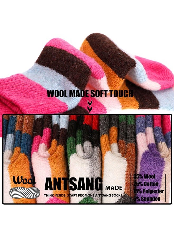 ANTSANG Kids Merino Wool Hiking Socks Toddlers Boys Girls Winter Warm Thick Thermal Crew Boot Heavy Cozy Snow Cabin Gift Snowboarding Socks 6 Pairs for Childs(Color Stripe,4-7Y) - Image 4