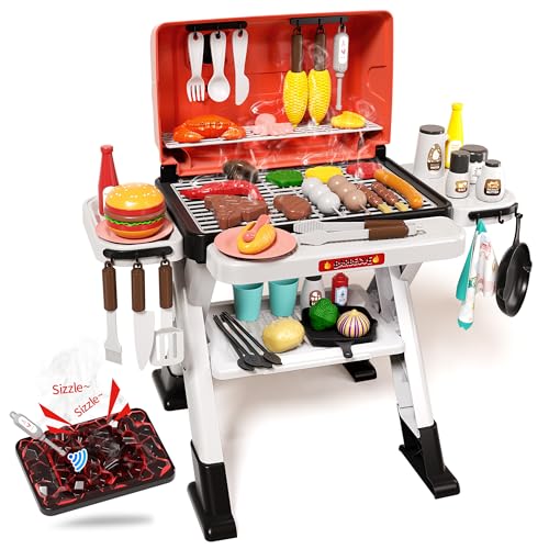 STACTCUTE Kids BBQ Grill Playset with Realistic Steam Sound Lights 60Pcs Pretend Play Kitchen Food Toy for Toddlers Boys Girls for 35 Sturdy DoubleLayer Outdoor Backyard Cooking Set Gift - Image 1