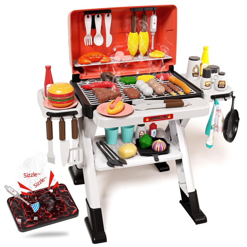 STACTCUTE Kids BBQ Grill Playset with Realistic Steam Sound Lights 60Pcs Pretend Play Kitchen Food Toy for Toddlers Boys Girls for 35 Sturdy DoubleLayer Outdoor Backyard Cooking Set Gift - Image 3