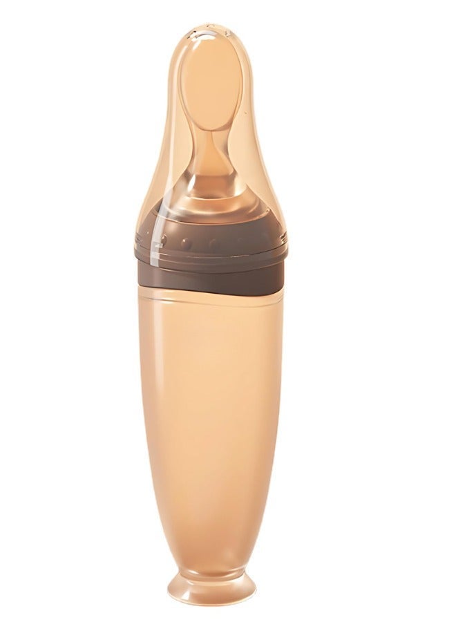 BBET Silicone Baby Food Feeder Bottle with Spoon - 120ML BPA-Free Squeeze Feeder for Toddlers, Ideal for Semi-Solid Foods, Cereals, Purees & Anti-Colic Design (Grey) - Image 1