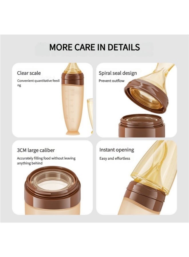 BBET Silicone Baby Food Feeder Bottle with Spoon - 120ML BPA-Free Squeeze Feeder for Toddlers, Ideal for Semi-Solid Foods, Cereals, Purees & Anti-Colic Design (Grey) - Image 3