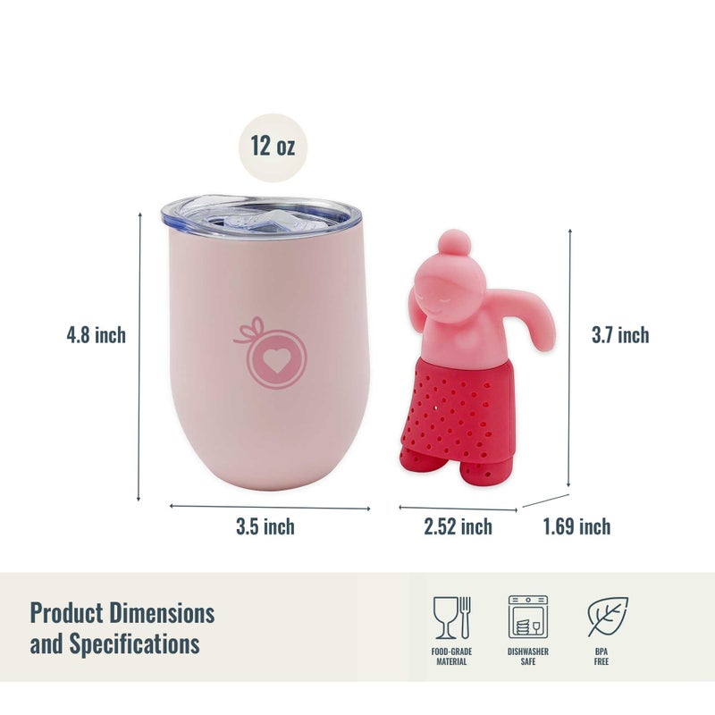 DecorChiq Gift Set for Women - Pink Tumbler with Infuser and Cute Silicone Infuser Girl for Loose Leaf Tea, Ideal Gift for Tea Lovers, Set of 2 - Image 5