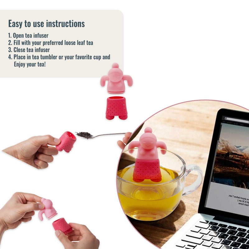 DecorChiq Gift Set for Women - Pink Tumbler with Infuser and Cute Silicone Infuser Girl for Loose Leaf Tea, Ideal Gift for Tea Lovers, Set of 2 - Image 3