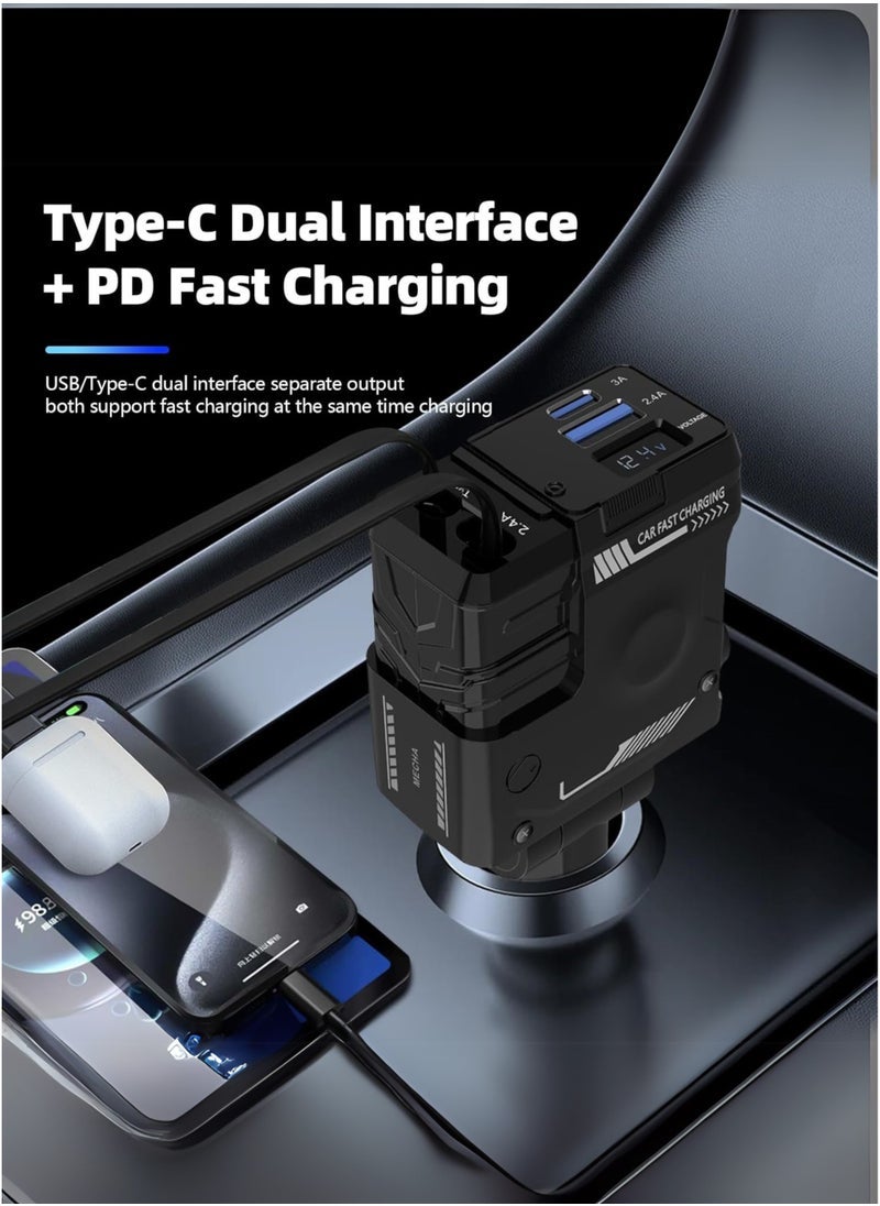 Hoco 12/24V 66W Fast Car Charger with Retractable Charging Cable Fast Car Power Adapter PD20W for iPhone Type C 40W Car Bluetooth USB Charger Plug with iPhone,Samsung,Galaxy,Huawei,Xiaomi - Image 2