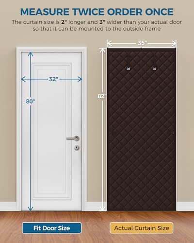 Augblinds Thermal Insulated Door Curtain Fits Door Size 32 x 80 Inch, Oxford Cloth Thicken Cotton Filled, Curtain Size 35" x 82", Single Piece Door Insulation Blanket Cover for Cold in Winter, Brown - Image 2