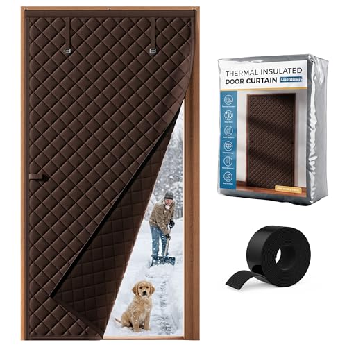 Augblinds Thermal Insulated Door Curtain Fits Door Size 32 x 80 Inch, Oxford Cloth Thicken Cotton Filled, Curtain Size 35" x 82", Single Piece Door Insulation Blanket Cover for Cold in Winter, Brown - Image 1