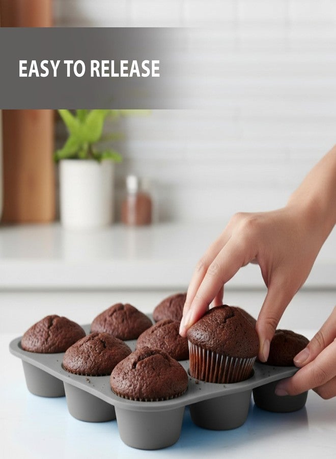 HS WORLD OF HORECA ESSENTIALS HS Silicone 12-Cavity Muffin & Cupcake Baking Tray - Non-Stick Flexible Silicone Mould for Cupcakes, Muffins, Desserts & Snacks - Oven, Microwave & Freezer Safe - Image 5