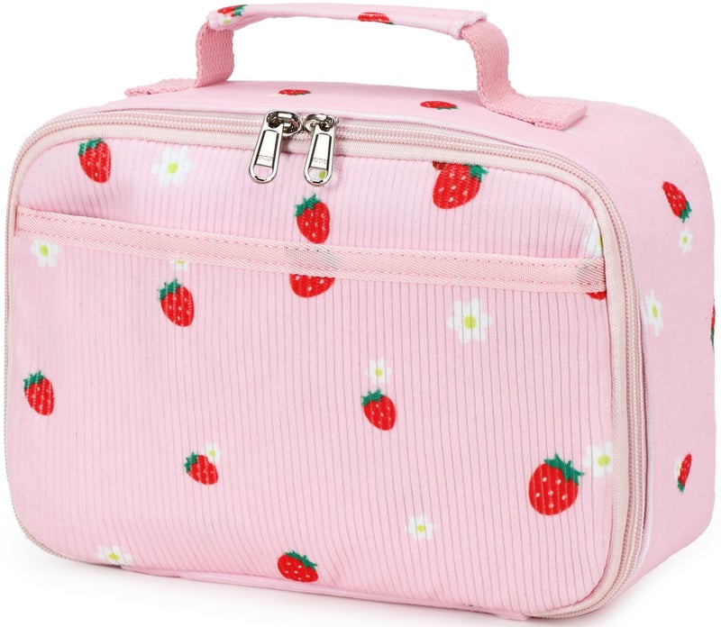 LEDAOU Lunch Bag Kids Insulated Lunch Box Girl Boy Insulated Reusable Lunch Bag for School Picnic Hiking Work StrawberryPink