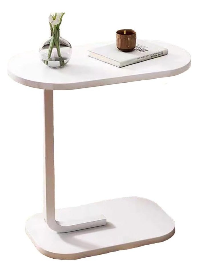 DubaiGallery - Side Table NAN C-Shaped, Metal Frame MDF Simple Tea for Hotel Famous and Famous Special-Shaped Table, White/Walnut Color - Image 1
