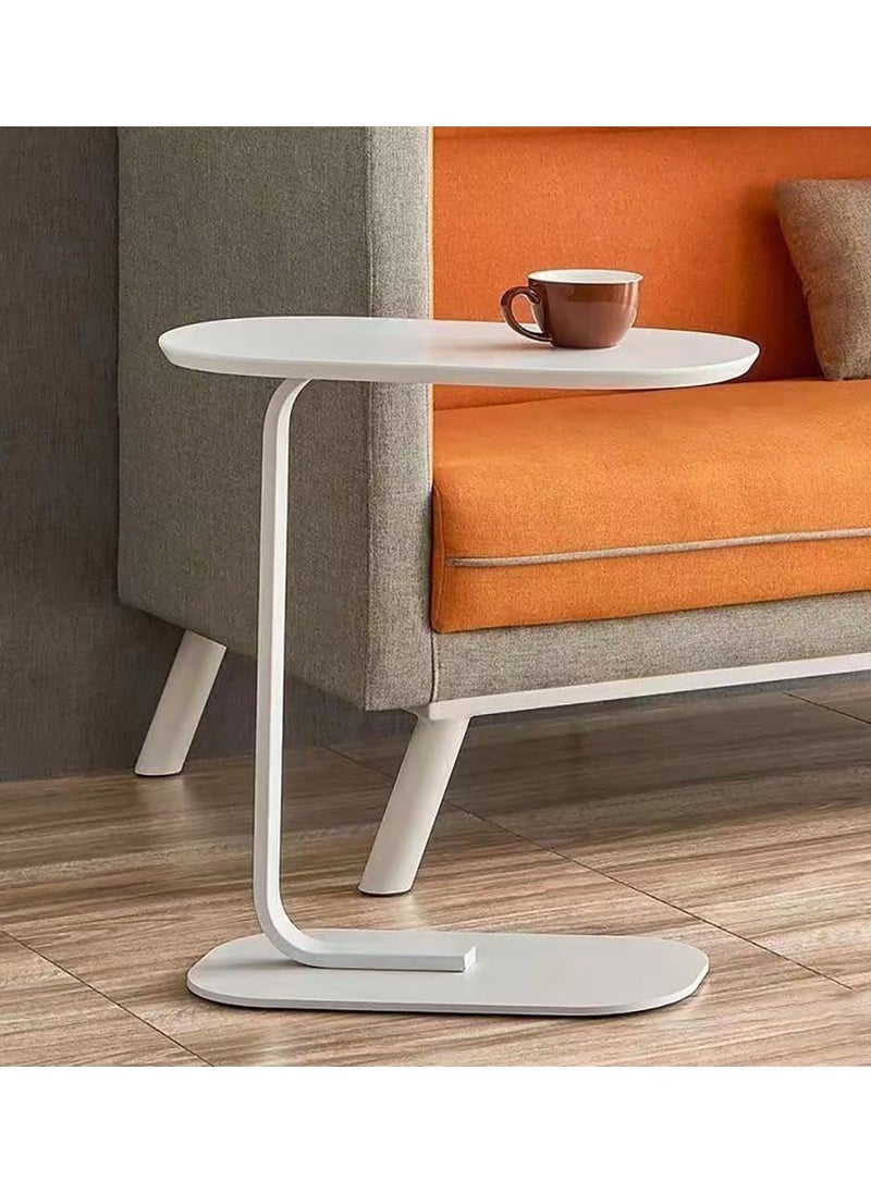 DubaiGallery - Side Table NAN C-Shaped, Metal Frame MDF Simple Tea for Hotel Famous and Famous Special-Shaped Table, White/Walnut Color - Image 1