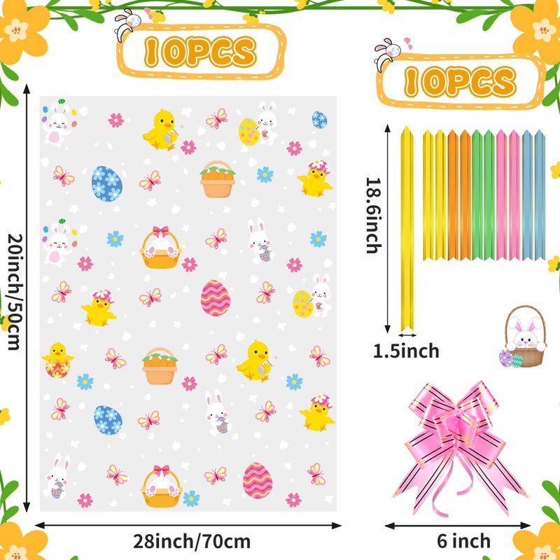 ZYLOP 10 Pack Easter Basket Bags with Bows, 20x28 Inch Large Cellophane Wrap for Gift Baskets, 2.8 Mil Thick Clear Plastic Wrapping, Big Cello Bag Set for Oversized Toys & Holiday Hampers - Image 2